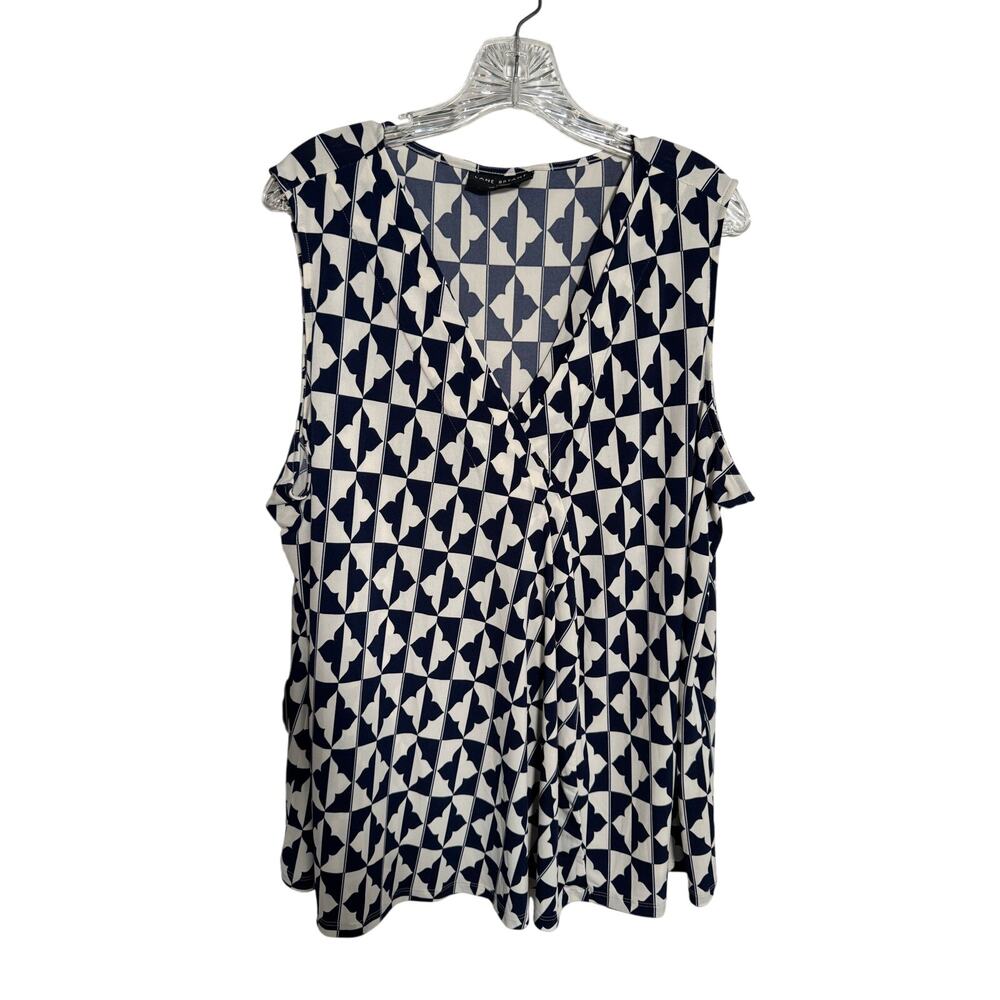 Lane Bryant Sleeveless Top Blouse Blue White Geometric Print Size 22/24